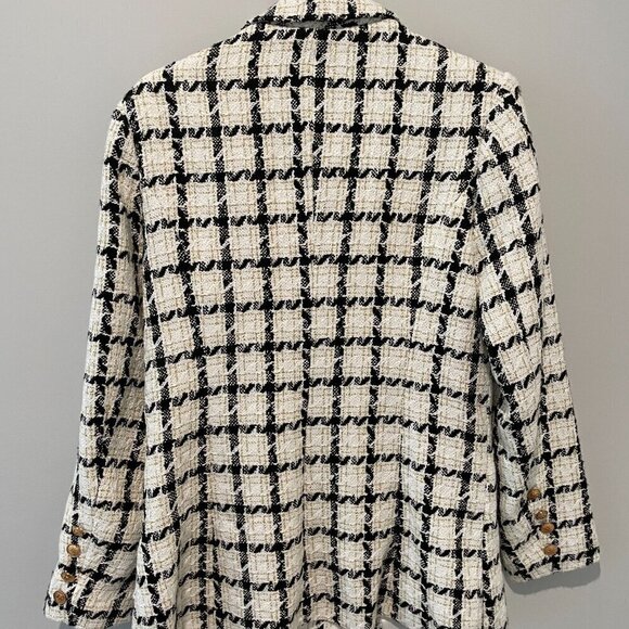 Luxe Tweed Double Breasted Lined Blazer Ivory/Black Gold Buttons - Picture 6 of 8